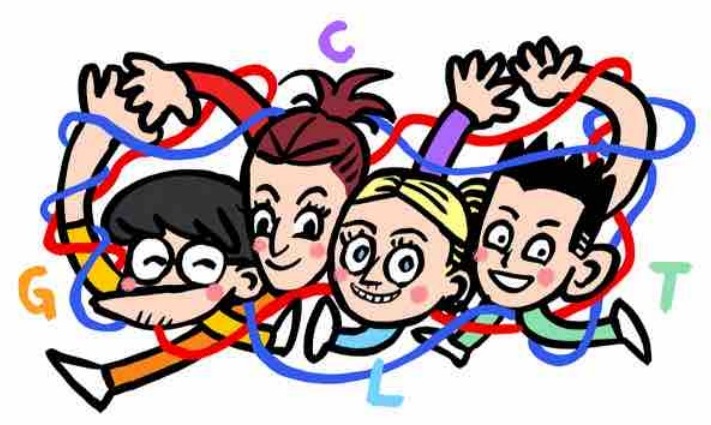 A colourful group illustration of the four artists